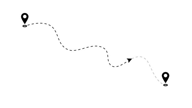 Two location point connection arrow icon animation isolated on white background