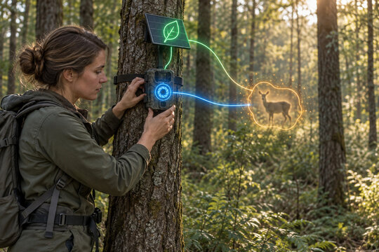 Field scientist calibrates edge wildlife camera