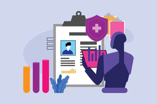 AI Healthcare Analysis and Patient Medical Record Protection 2d flat vector illustration