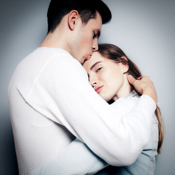 Love. Young couple hugs, have fun and vibing together , polaroid film style. Togetherness, family, relationship
