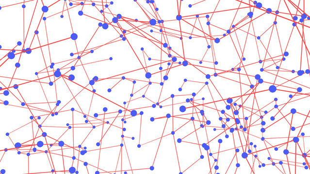 Abstract network background with blue nodes connected by thin red lines on a transparent surface. Modern geometric pattern suitable for technology, data, communication, and digital design themes, png