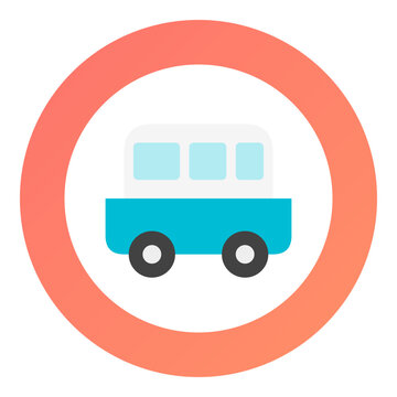 circular badge with orange red gradient border white center and teal camper van with windows and wheels