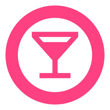 round pink badge with white circle and cocktail glass icon
