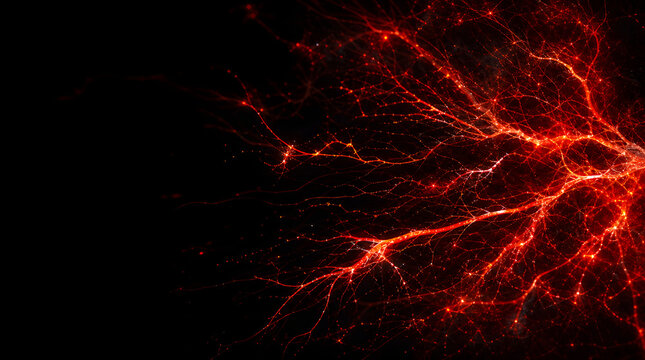 Abstract background of glowing red neural network and bio electricity