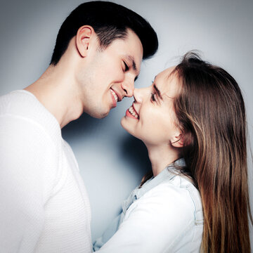 Love. Young couple hugs, have fun and vibing together , polaroid film style. Togetherness, family, relationship