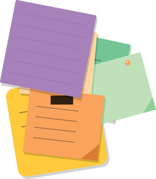Set of colorful sticky notes with handwritten lines for organisation and planning in office environment