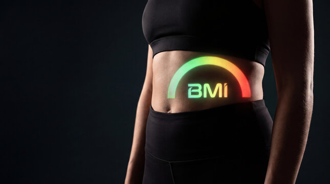 Bmi obesity overweight abdominal fitness portrait illustrates body composition with colorful light, highlighting health awareness and exercise motivation against dark background for wellness