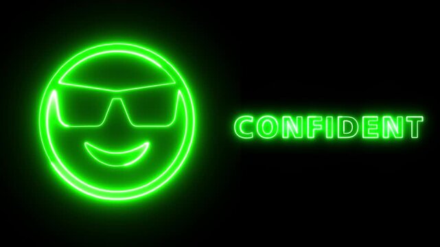 Green Neon Glowing Confident Smiley Face Icon Design With Sleek Sunglasses Depicting A Bold And Self Assured Emotional State For Digital Media