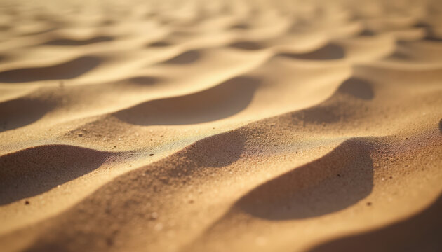 Sand dunes with gentle waves and patterns, showcasing natural textures and shapes formed by wind. Various shades of beige create a calming effect, making it suitable for nature themes and backgrounds.