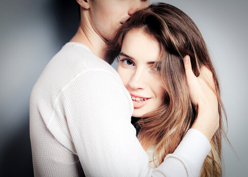 Love. Young couple hugs, have fun and vibing together , polaroid film style. Togetherness, family, relationship