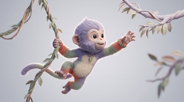 Monkey Hanging from Branch Illustration Variant