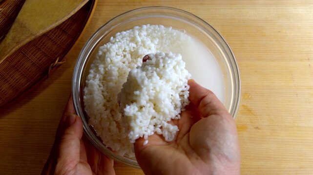 Washing Japanese Glutinous Rice by Hand, Gluten Free Cooking Preparation, Zen Mindfulness washing rice, glutinous rice, mochi rice, gluten free, washing rice by hand, zen cooking, Japanese food prep, 