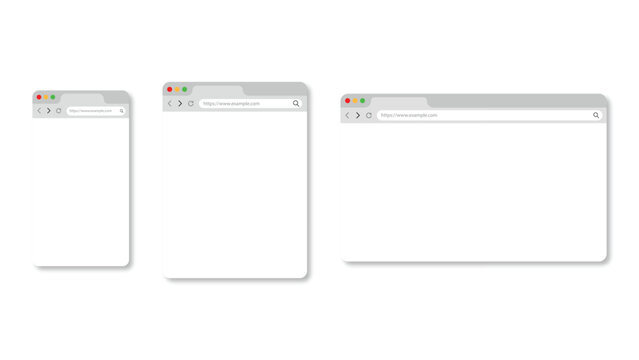 Set of three different sizes of web browser window frames