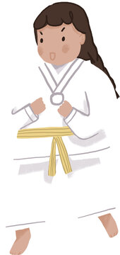 Hand Drawn Illustration of a Girl Practicing Karate Martial Arts