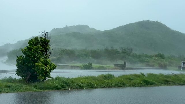 Strong Wind And Rain Lash Tropical Island Coastline As Hurricane Hits