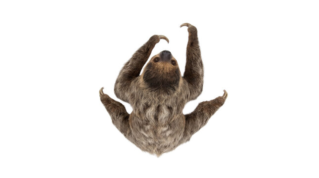 Sloth hanging top view isolated on transparent background
