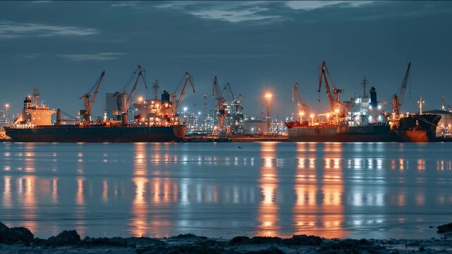 Polluted Harbor with Docked Fishing Trawlers and Floating Ocean Waste Video.