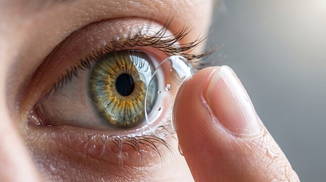 Extreme Close Up of a Person Putting a Clear Contact Lens in Their Green Eye | Vision Correction and Eye Care
