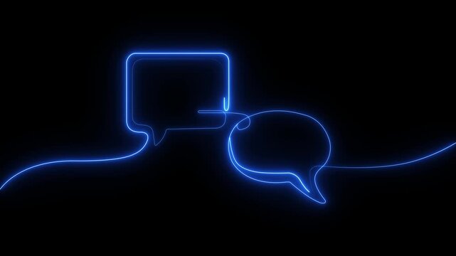 Blue Neon Speech Bubble animation on black background. Talk bubbles motion graphics.4k animation video