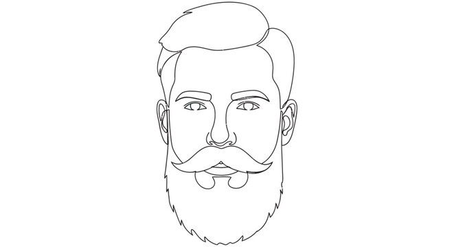 Line drawing depicts a bearded man s face against a white background