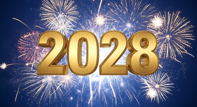 Golden 2028 fireworks celebration background
