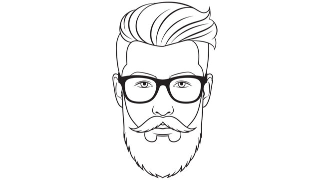 Line art illustration depicts a man s face with beard and glasses on a white background