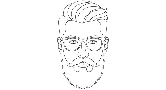 Line art illustration of a man s face with beard and glasses on a white background