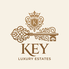 Obraz premium A beautifully crafted logo showcasing a key design element with ornate details, tailored for luxury estates and real estate brands aiming for elegance and exclusivity.