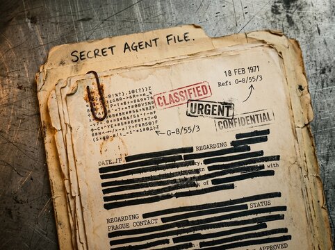 Vintage Operational Dossier File with Top Secret Stamp and Redacted Text