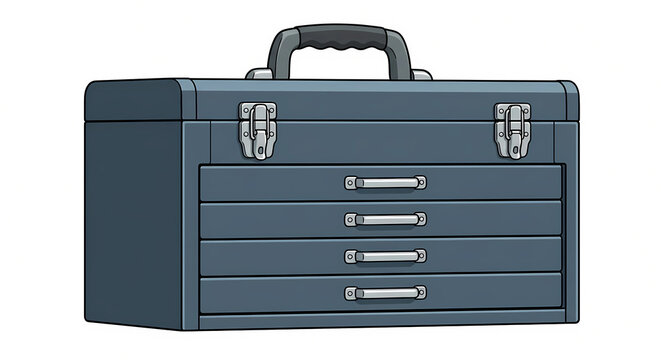 Metal tool box with drawers isolated on white background 2D vector illustration
