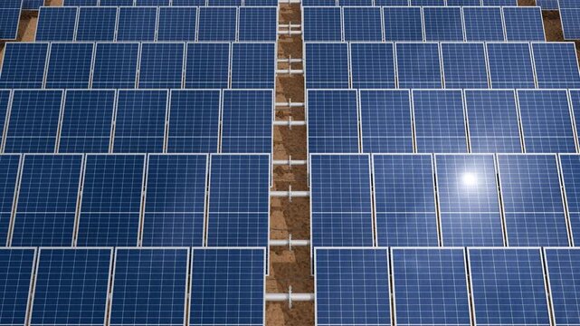 Close-up of Solar cell farm power plant eco technology.landscape of Solar cell panels in a photovoltaic power plant.concept of sustainable resources.