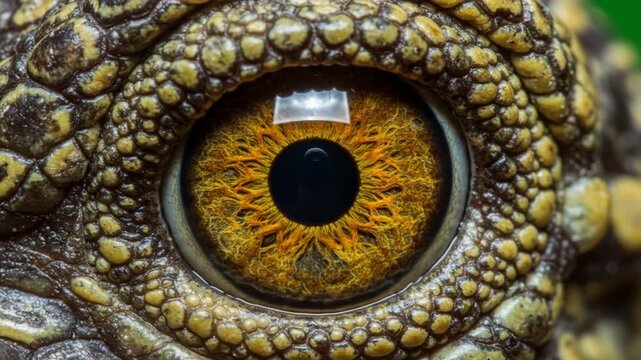 Close Up Eye Macro Featuring Textured Scales and Orange Iris in Focus