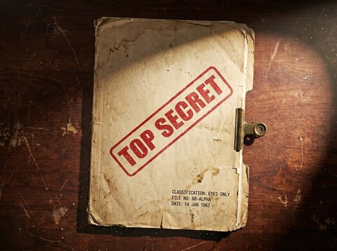 Vintage Top Secret Folder File with Red Rubber Stamp and Wax Seal   