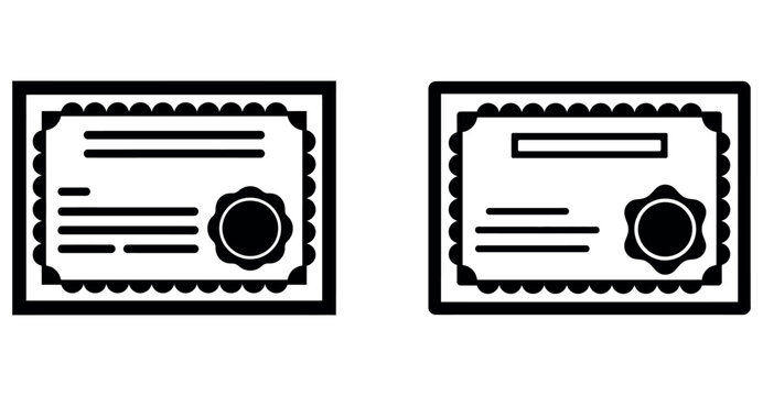 Black and white certificate vector icons set, diploma or award symbol design templates.