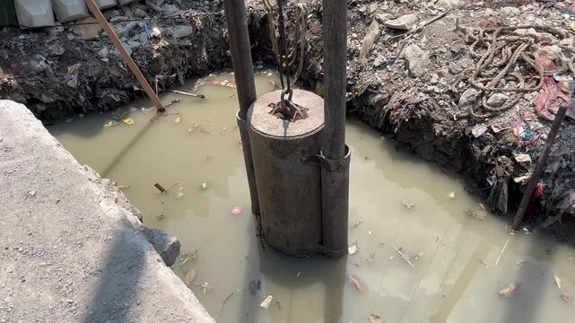 Bored Piling Machine Operating in Muddy Excavation Pit