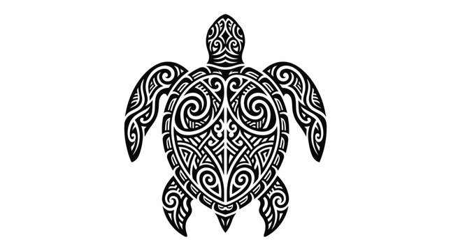 Intricate tribal turtle design a black and white vector illustration
