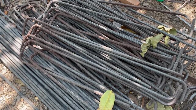 Stacked reinforcement steel rebars stirrups at construction site