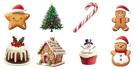 Fototapeta premium Watercolor New Year's set of various sweets, isolated on a transparent background PNG