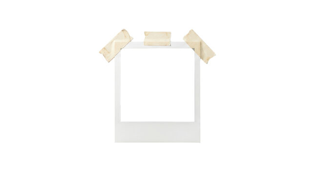 Empty polaroid photo frame with masking tape isolated on transparent background