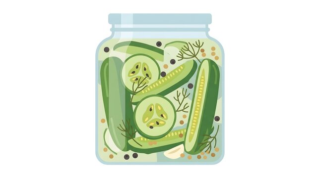 Vector illustration of pickled cucumbers in a glass jar