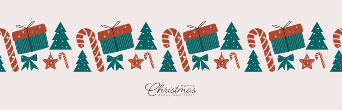 Christmas beautiful seamless border. Merry Christmas and Happy New Year!