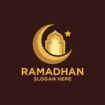 A sophisticated logo combines a crescent moon and a mosque silhouette, capturing the essence of Ramadhan and inviting spirituality and reflection for celebrations.