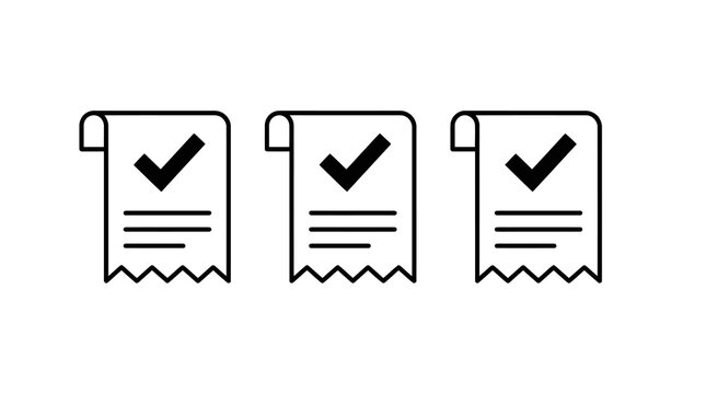 Three paper receipt icons with check marks representing successful payments