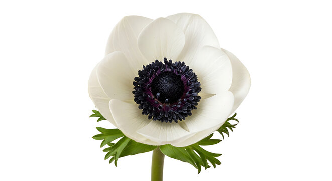 Single white anemone flower with blue center