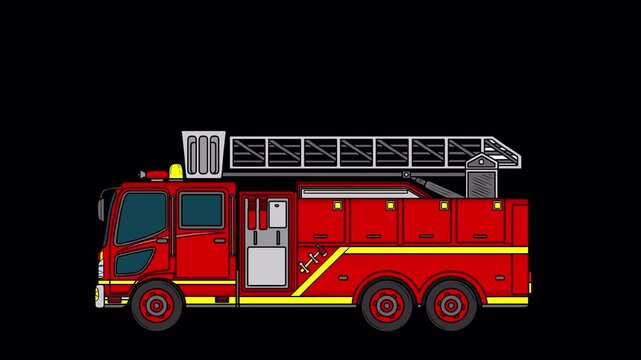 Red Fire Truck Side View with Alpha Channel