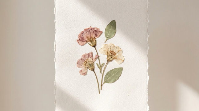 Pressed flower botanical illustration on handmade paper