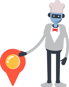 Robot Humanoid Chef Character and Location Pin
