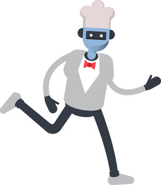Robot Humanoid Chef Character Running Illustration

