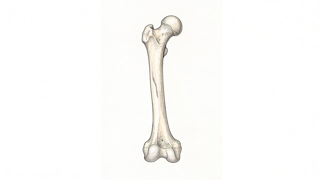 Human Femur Bone Fine Line Illustration on White Background