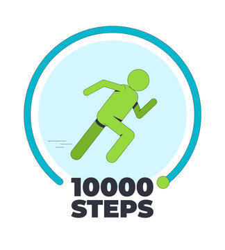 10000 steps daily walking goal fitness tracker modern onboarding illustration. Running figure inside circular progress target. Web design UI. Flat vector concept. Mobile app intro. Micro UX scene